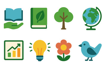 Environmentally-friendly flat icon set for sustainability and nature lovers