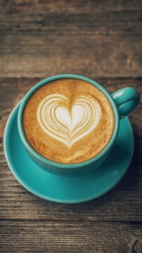 A beautiful cup of coffee with latte art in the shape of a heart