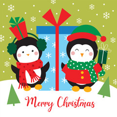 cute penguins christmas greeting card