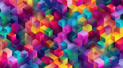 An abstract artwork featuring vibrant, colorful cubes in various shades, creating a lively and dynamic visual experience.