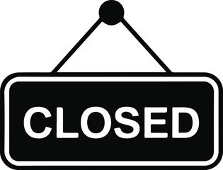 Black and white closed sign hanging on white background
