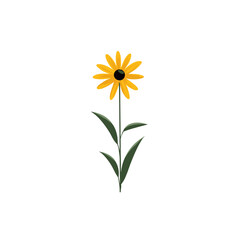 Naklejka premium Single yellow Rudbeckia flower with long petals and green leaves — minimal botanical vector on white background