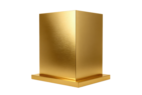 Brushed gold rectangular pedestal with square base on black background golden metal, Isolated On Transparent Background, Png Cut Out