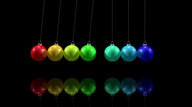 weihnachtliches Kugelsto&szlig;pendel, vier Kugeln sto&szlig;en an und vier werden abgesto&szlig;en