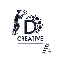 Creative logo design with letter D and worker illustration