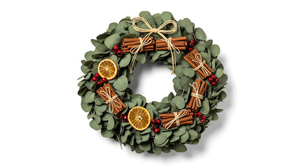 Festive Eucalyptus Wreath with Cinnamon Sticks and Dried Orange Slices