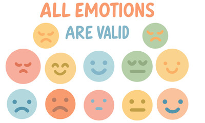 All Emotions Are Valid Illustration – Mental Health Awareness and Emotional Expression Vector .
