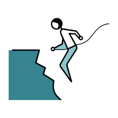 Stylized figure leaping over a cliff edge