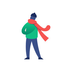 Stylized person wearing a hat and scarf in cold weather