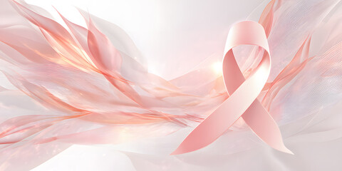 Modern and elegant breast cancer awareness poster design featuring a glowing pink ribbon as the central symbol of hope, courage, and strength in a minimal and inspiring composition