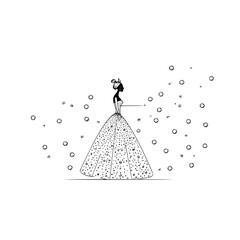 Sketch of a unicorn leaping over crystal formations with a flowing mane and a prominent horn in black and white