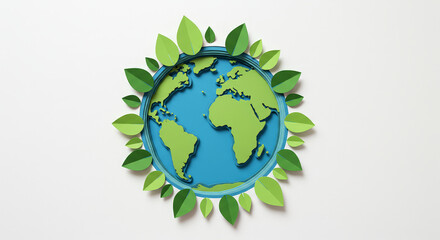 Earth surrounded by green leaves symbolizing environment and sustainability