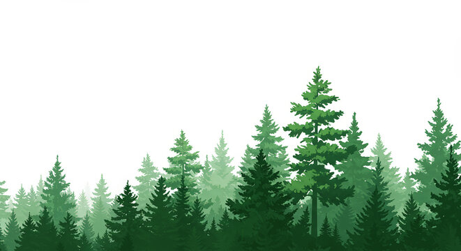 Green forest silhouette illustration with transparent background suitable for design