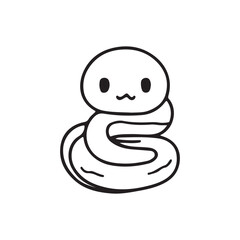 A cute coiled snake with a round head dots for eyes and a squiggle mouth