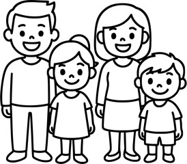 Cute Happy Family Line Art Illustration