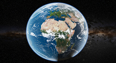 Realistic earth globe with transparent background against starfield