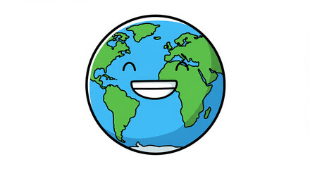 Smiling cartoon earth globe illustration for environmental concepts and education
