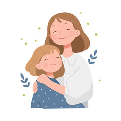 Mother hugging her daughter. Mom and child. Mother's day, vector illustration in cartoon style. Warm and loving family moment. Perfect for parenting and maternity themes.