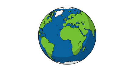Cartoon earth globe with continents and oceans isolated on transparent background