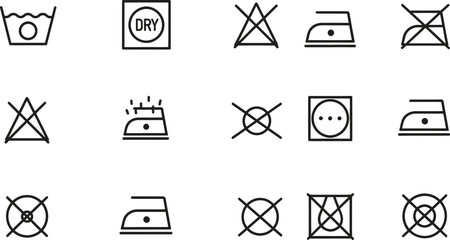 Set of Laundry Symbols for Garment Care and Textile Industry