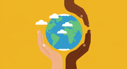 Hands cradle globe concept illustration for environmental protection and unity