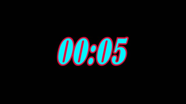 0 to 5 seconds on black background,  5 seconds countdown timer animation.