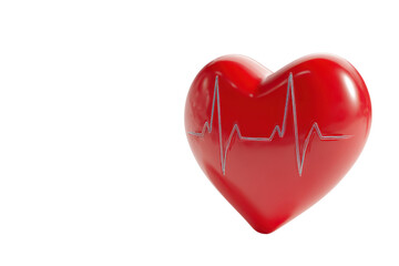 Fototapeta premium Red heart with electrocardiogram line on black background image, Isolated On Transparent Background, Png Cut Out