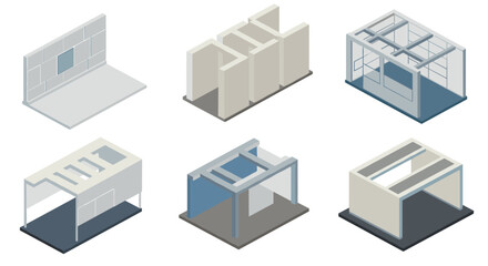 Obraz premium Modern isometric building design elements set for architecture projects