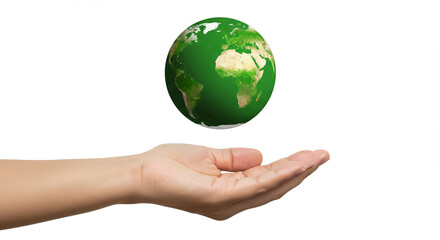 Hand supporting green earth globe concept of environmental protection and conservation