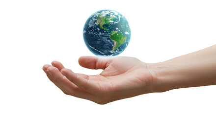 Human hand holding earth globe illustration on a transparent background