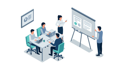 Team meeting with presentation in modern office environment