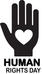 Obraz premium Black hand silhouette with heart cutout and human rights day text