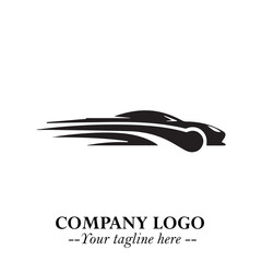 Car Running Fast Logo Symbol in Black on the White Background with Dynamic Speed Design