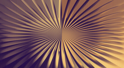 Abstract background of radiating metallic fins with a symmetrical sunburst pattern in gold and purple hues.