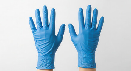 Blue disposable gloves are shown in a pair, emphasizing hygiene and safety in medical or industrial environments, ideal for health and cleanliness concepts