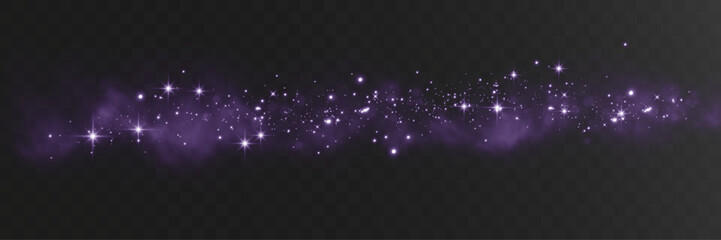 Purple and silver sparkling star trail with cosmic dust on transparent background, magical glittering stardust flow symbolizing cosmic energy, fantasy galaxy wave and luminous nebula design element.  © NAUM