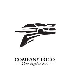 Car Running Fast Logo Symbol in Black on the White Background with Dynamic Speed Design