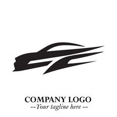 Car Running Fast Logo Symbol in Black on the White Background with Dynamic Speed Design