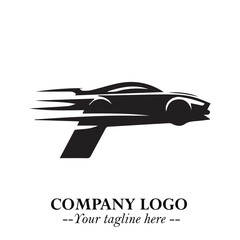 Car Running Fast Logo Symbol in Black on the White Background with Dynamic Speed Design