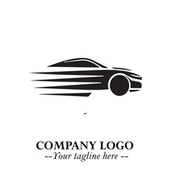 Car Running Fast Logo Symbol in Black on the White Background with Dynamic Speed Design
