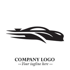 Car Running Fast Logo Symbol in Black on the White Background with Dynamic Speed Design