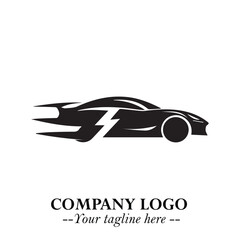 Car Running Fast Logo Symbol in Black on the White Background with Dynamic Speed Design