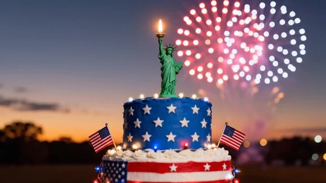 Patriotic Cake and Fourth of July Fireworks
