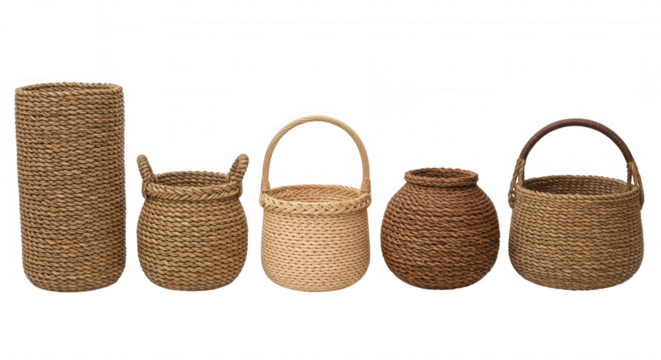 Woven containers collection isolated on a transparent background