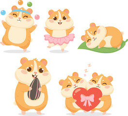 Obraz premium Cute Hamster Character Vector Illustration Set