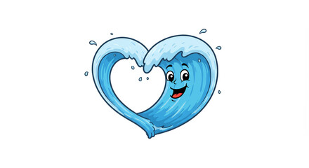 Cartoon wave character forming a heart shape with transparent background
