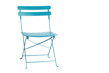 Single turquoise metal folding chair isolated on black background blue image, Isolated On Transparent Background, Png Cut Out