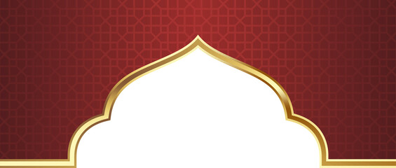 Red and Gold Islamic Arch Frame Illustration