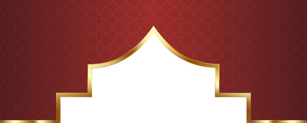 Red and Gold Islamic Arch Frame Illustration
