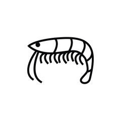 A black and white line drawing depicts a shrimp